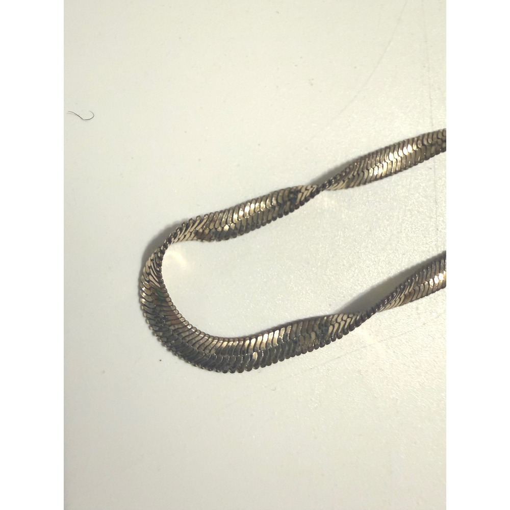 Vintage Gold Tone Herringbone Flat Snake Chain Necklace Adjustable 13.5-15.5 In‎